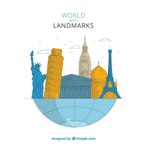 Бесплатное векторное изображение Мир с ориентирами в плоском стиле