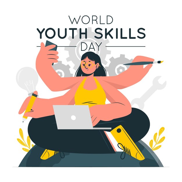Free vector world youth skills day concept illustration