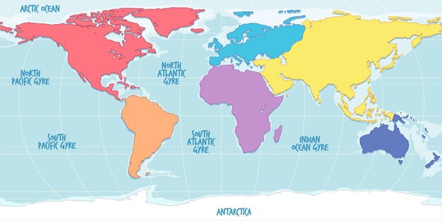 さまざまな色の大陸の世界地図