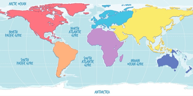 無料ベクター さまざまな色の大陸の世界地図