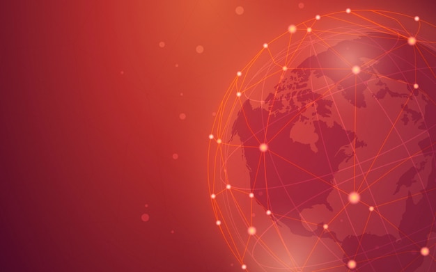 Worldwide connection red background illustration
