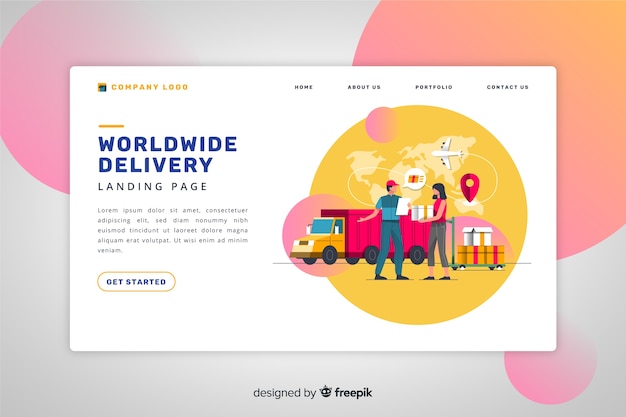 Free vector worldwide delivery landing page