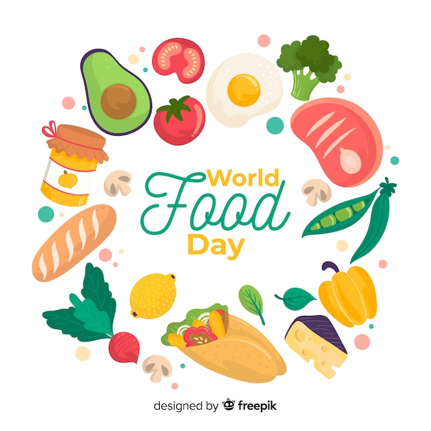 Vettore gratuito giornata mondiale dell'alimentazione con varietà di cibi nutrienti