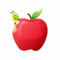 Free vector a worm in an apple with a leaf on it