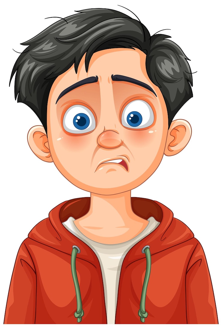 Free Vector worried boy in red hoodie