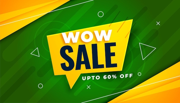 Free vector wow sale promotional banner with chat bubble and geometric shapes