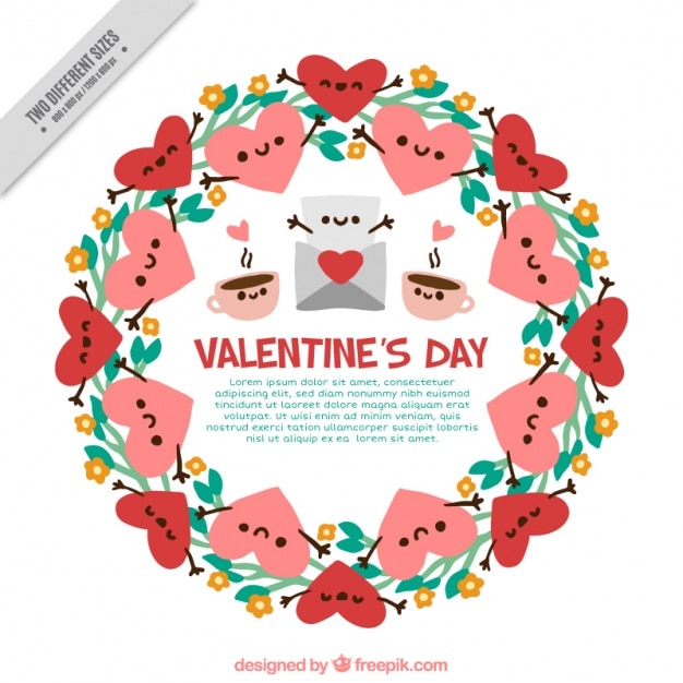 Wreath background with nice valentine hearts