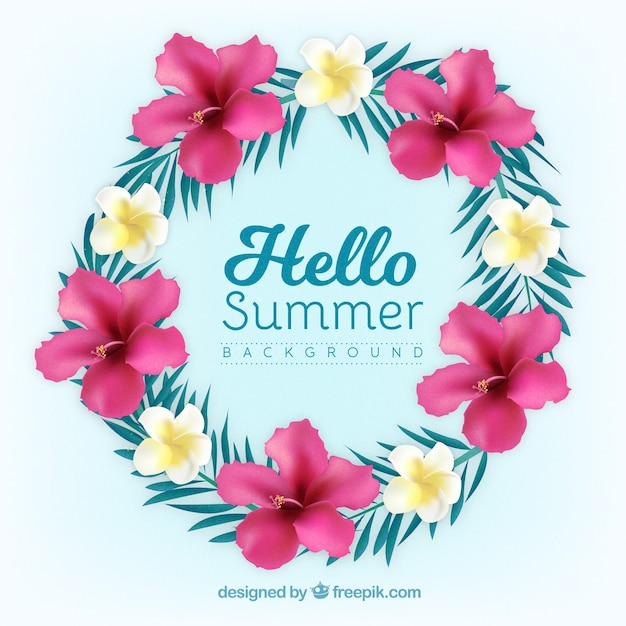 Free vector wreath background with pretty tropical flowers