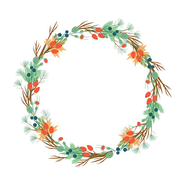 wreath of berries and needles. New Year or autumn wreath