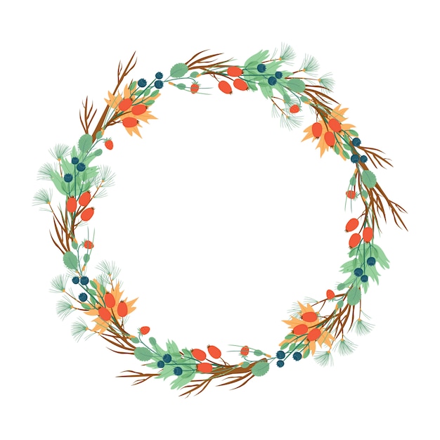 wreath of berries and needles. New Year or autumn wreath