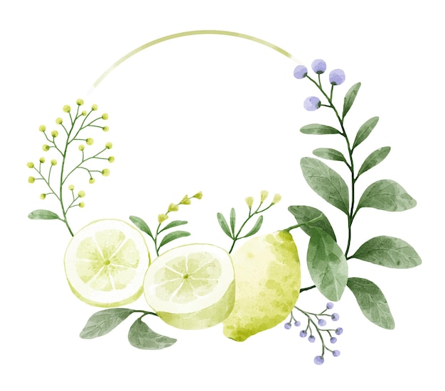 Wreath decorated with branches. Flowers and leaves are decorated with lemon.