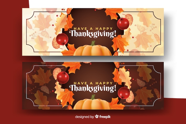 Free vector wreath of dried leaves on realistic thanksgiving banners