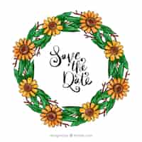 Free vector wreath of flowers save the date in watercolor style