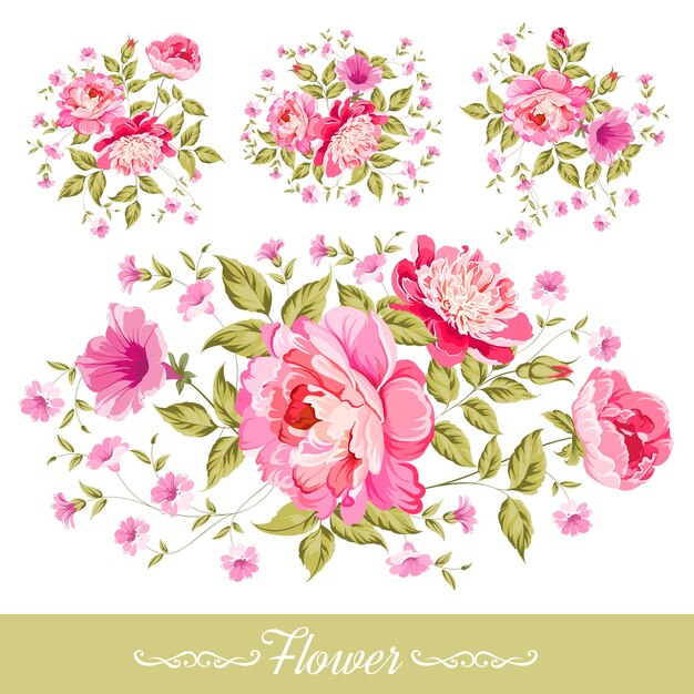Wreath set of flowers for your design. Vector illustration.