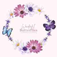 Free vector wreath template with purple and blue butterfly in watercolor style