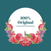 Free vector wreath template with red fruits and vegetable conceptwatercolor style