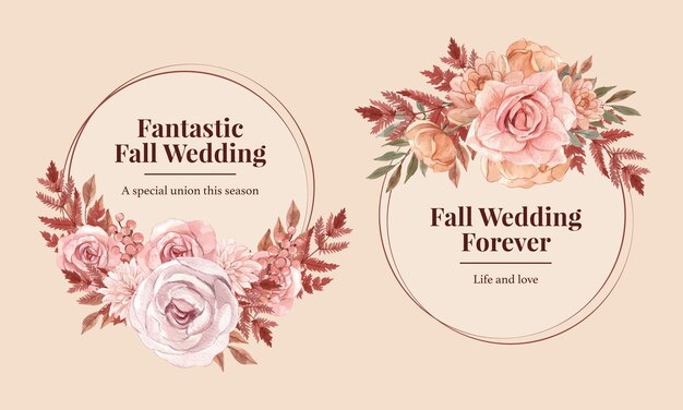 Wreath template with wedding autumn concept in watercolor style