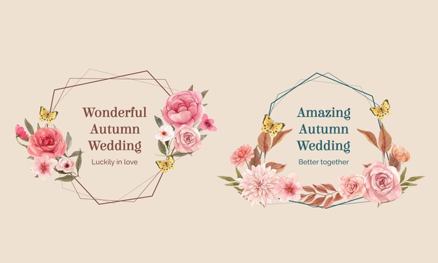 Wreath template with wedding autumn concept in watercolor style