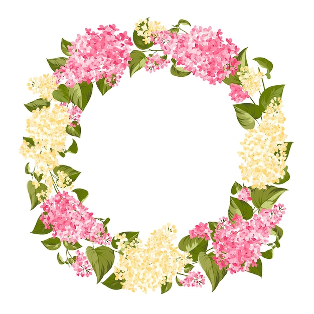 Wreath of twigs of lilac for card design. Vector illustration.