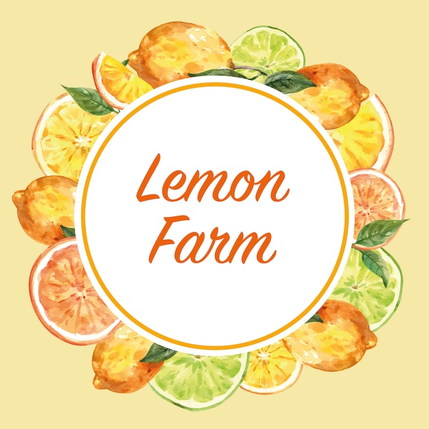 レモンフレーム、創造的な黄色の色の図テンプレートと花輪