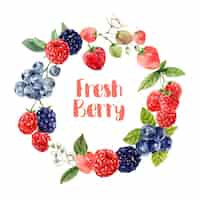 Free vector wreath with various mixberry fruits, vibrant color illustration template