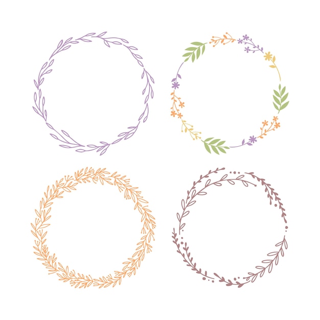 wreaths of plants set isolated