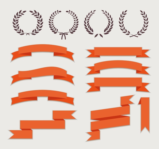 Free vector wreaths and ribbons for banner set in flat style