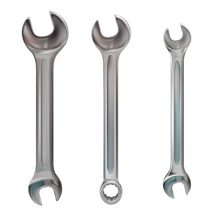 Free Vector wrench illustration of realistic 3d metallic mechanic tool. 