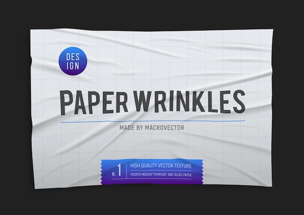 Free vector wrinkled badly glued crumpled white paper poster