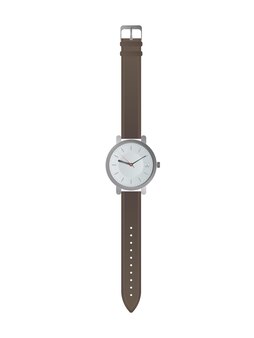 Wristwatch with a white dial and a brown strap. wristwatch in a flat style. isolated.