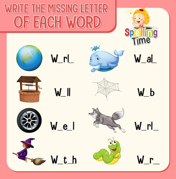 Напишите недостающую букву каждого слова на листе для детей