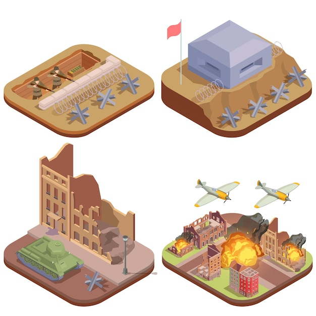 Free vector wwii military attack isometric
