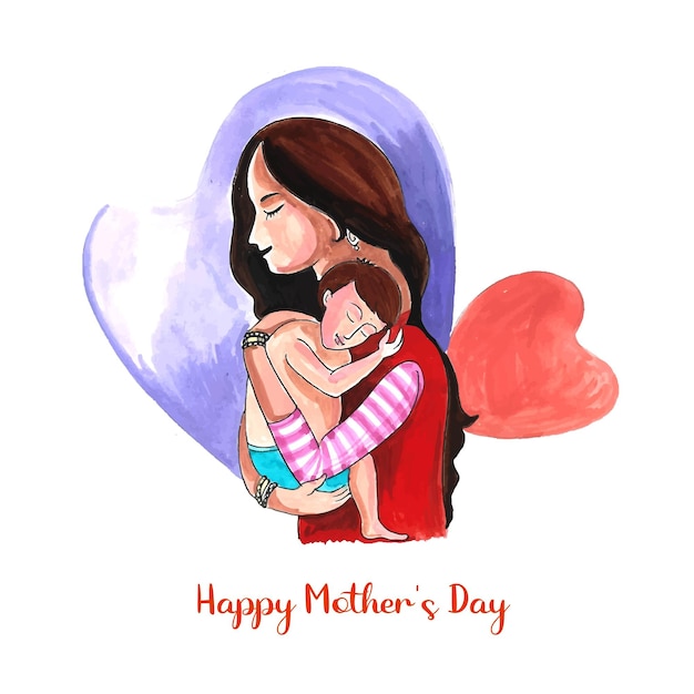 X9beautiful mothers day for woman and child love card design