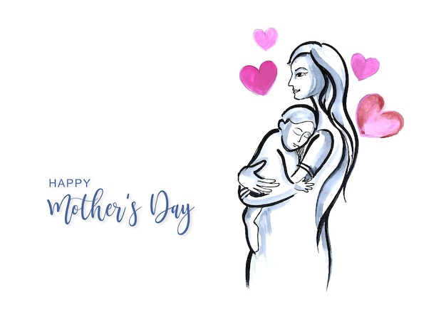 X9幸せな母の日女性と赤ちゃんの子供の愛のカードのデザイン