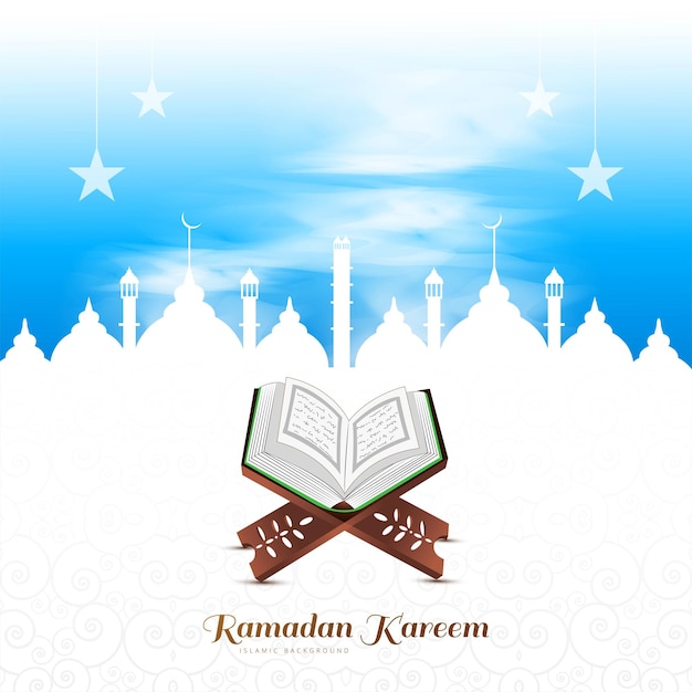Free vector x9holy book of the koran on the stand ramadan kareem card background