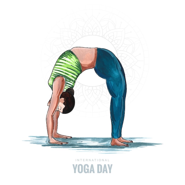 Free vector x9international yoga day on 21st june on woman doing asana background