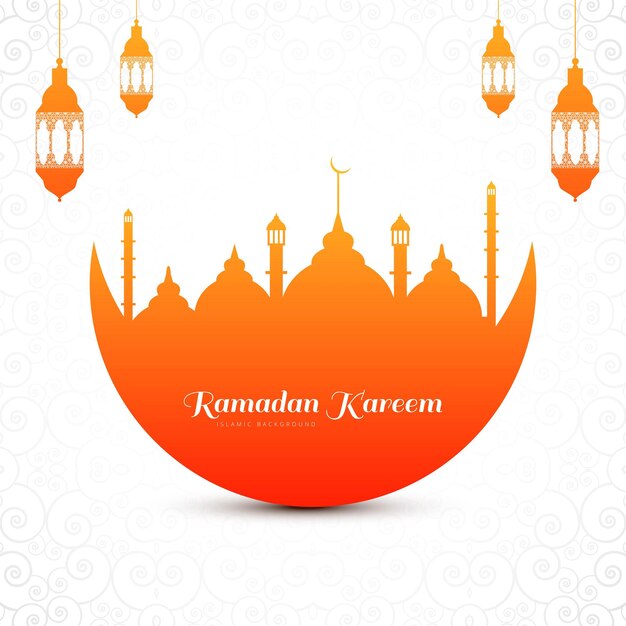 X9Ramadan kareem islamic moon and mosque greeting card background