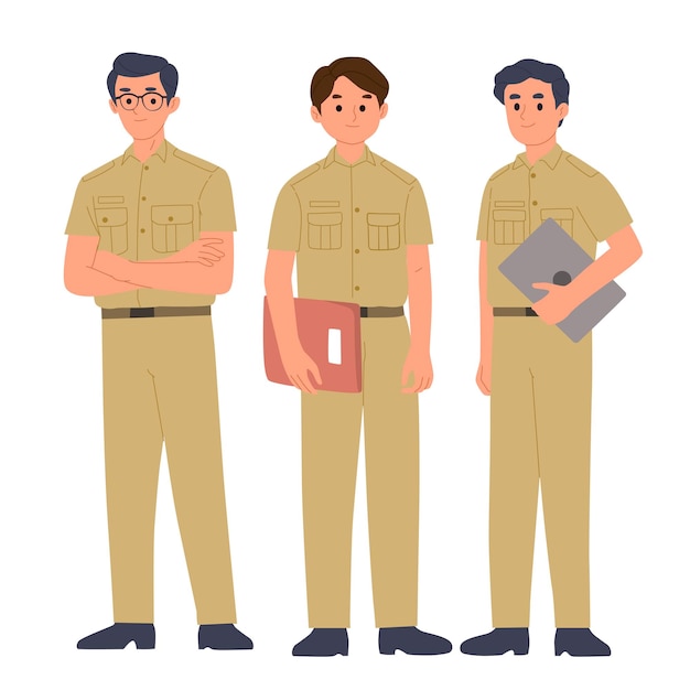 XAvector illustration of civil servants in Indonesia with various stylish poses