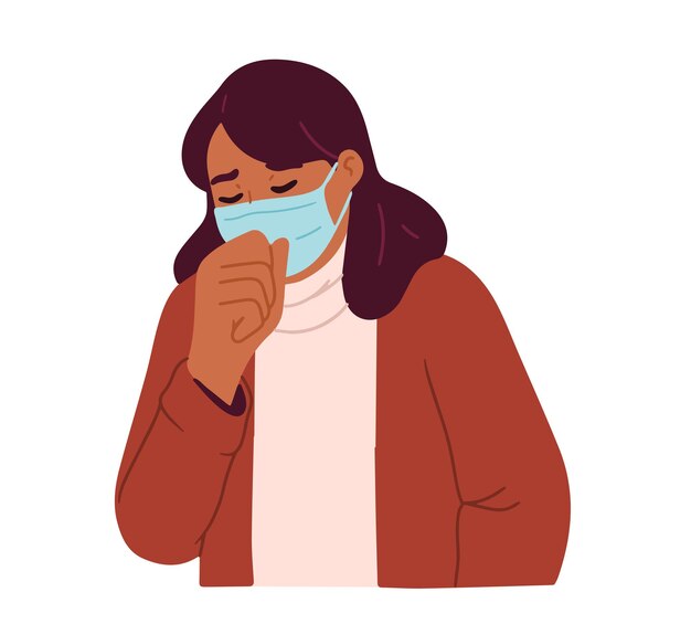 XAvector illustration of young woman wearing scarf mask because of cough and fever