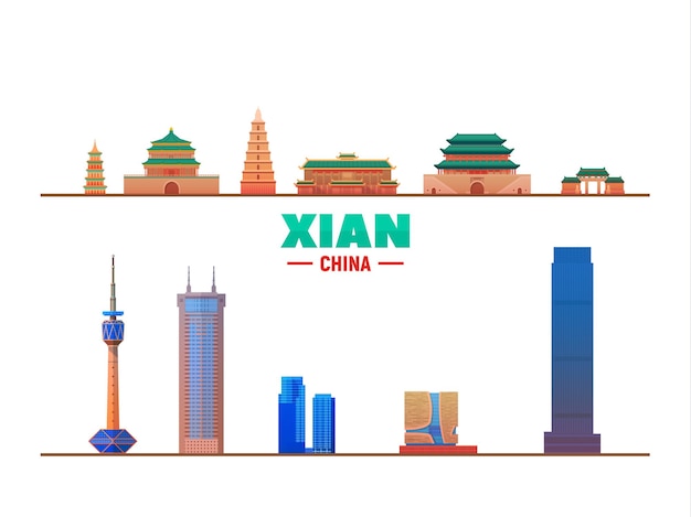 Xian skyline China Vector illustration Business travel and tourism concept with modern buildings Image for presentation banner web site
