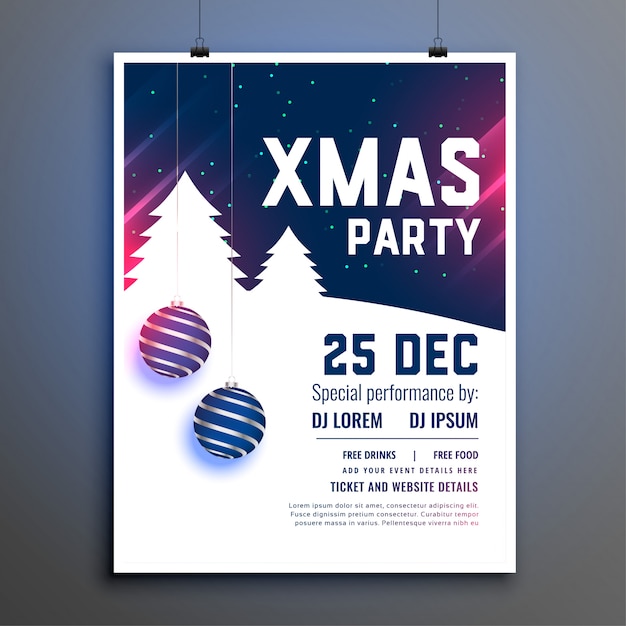 Beautiful Blue Xmas Party Flyer Poster Free Vector Download