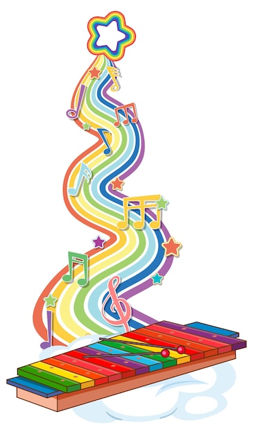 Xylophone with melody symbols on rainbow wave