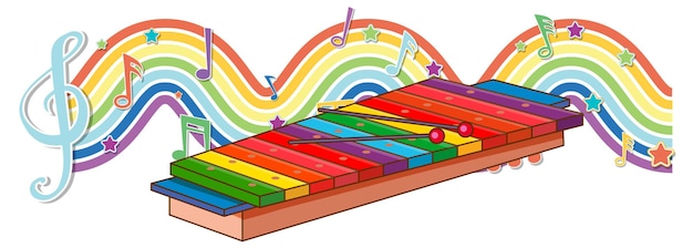 Free vector xylophone with melody symbols on rainbow wave