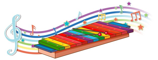 虹の波にメロディー記号が付いた木琴