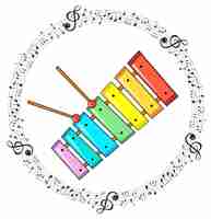 Free vector a xylophone with musical notes on white background