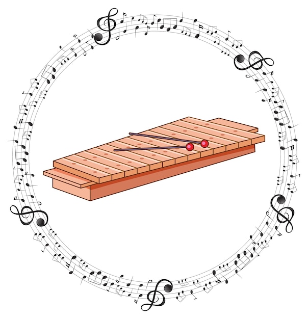 A xylophone with musical notes on white background