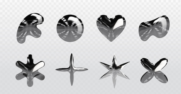 Free vector y2k chrome elements on transparent background