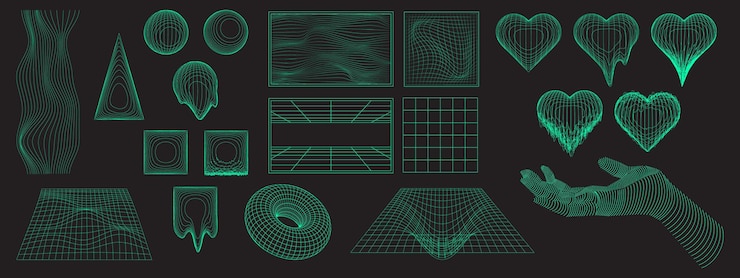 Free Vector y2k grid abstract shape and design elements