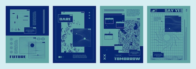 Free vector y2k groovy vibe posters set