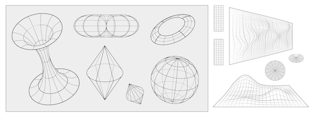 Бесплатное векторное изображение y2k монохромная сетка абстрактная форма и поверхность